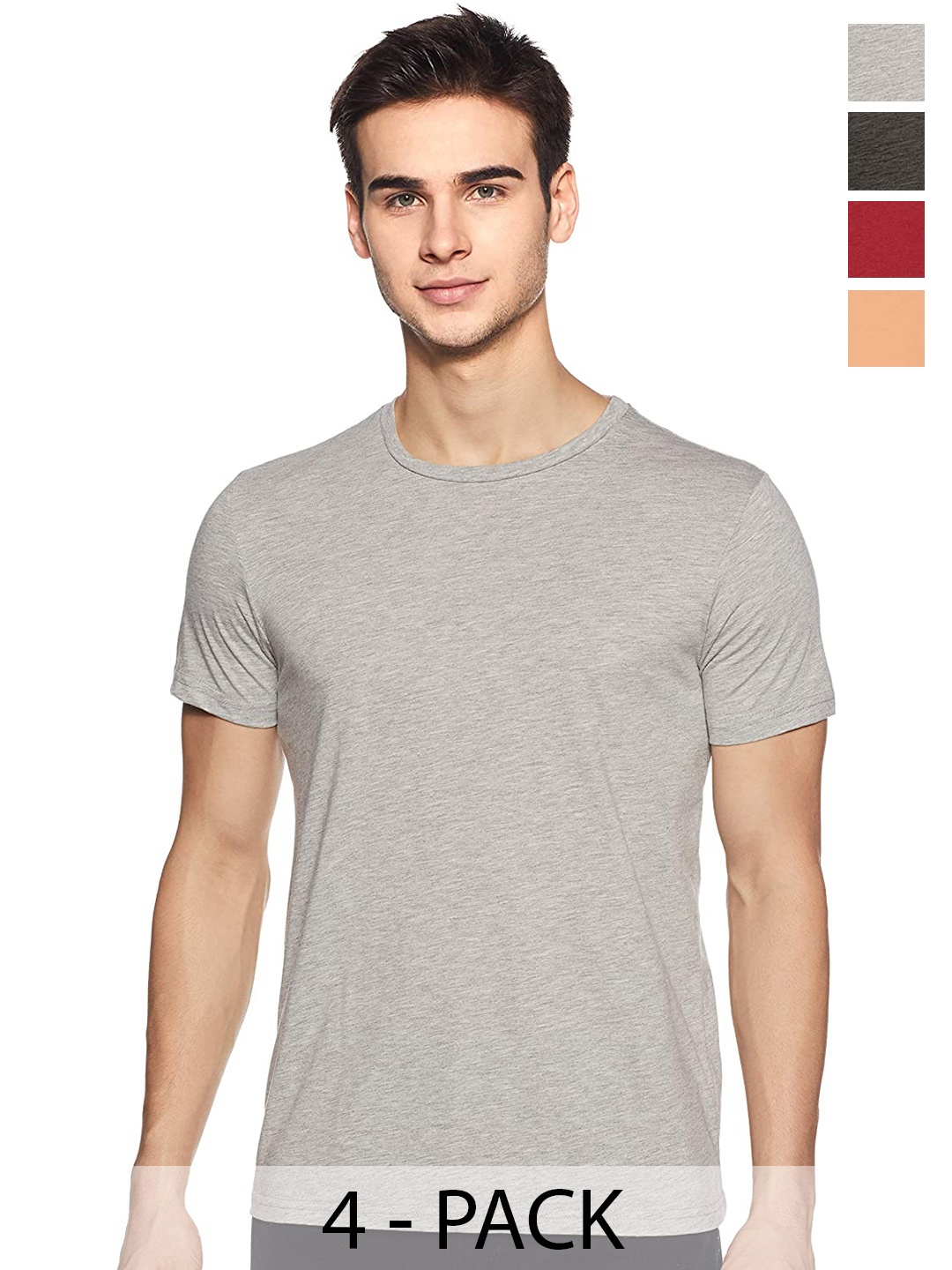 

COLOR CAPITAL Unisex Pack Of 4 Round Neck Casual T-shirt, Grey