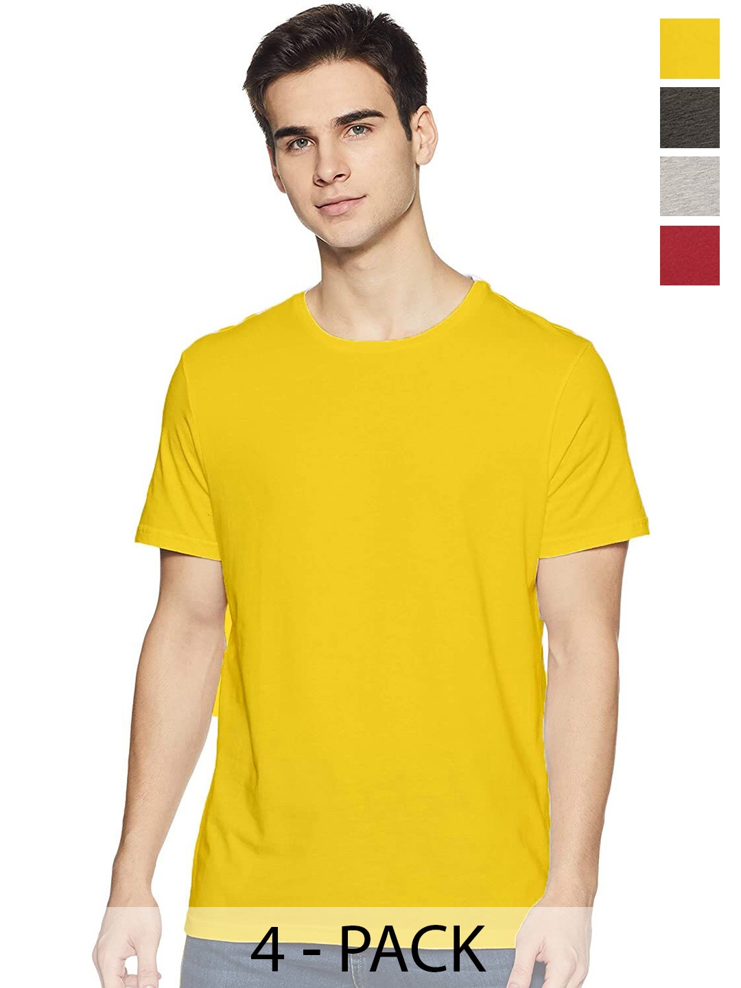 

COLOR CAPITAL Pack Of 4 Cotton T-shirt, Yellow
