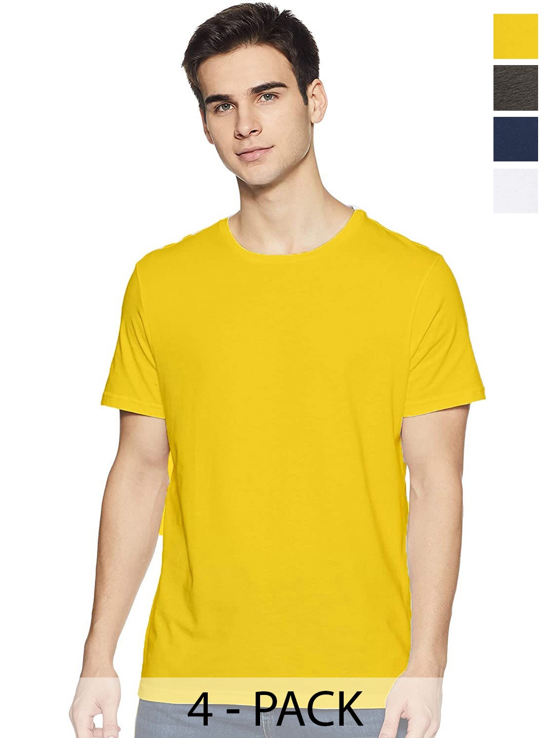 

COLOR CAPITAL Unisex Pack Of 4 Round Neck Cotton T-shirt, Yellow