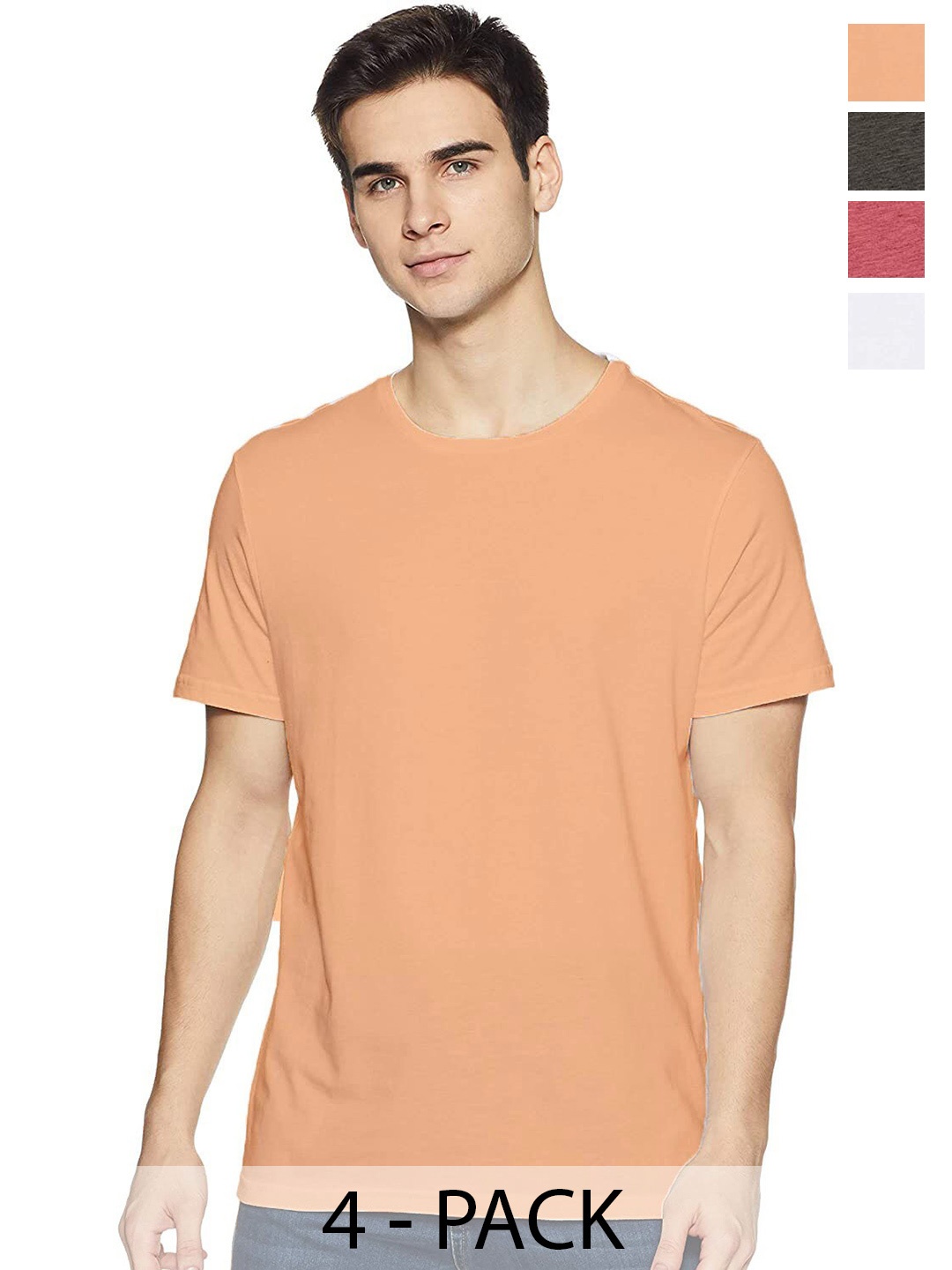COLOR CAPITAL Unisex Pack of 4 Round Neck T-shirt, Peach