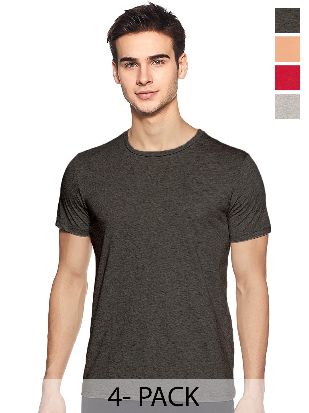 

COLOR CAPITAL Pack Of 4 Round Neck Cotton T-shirt, Brown