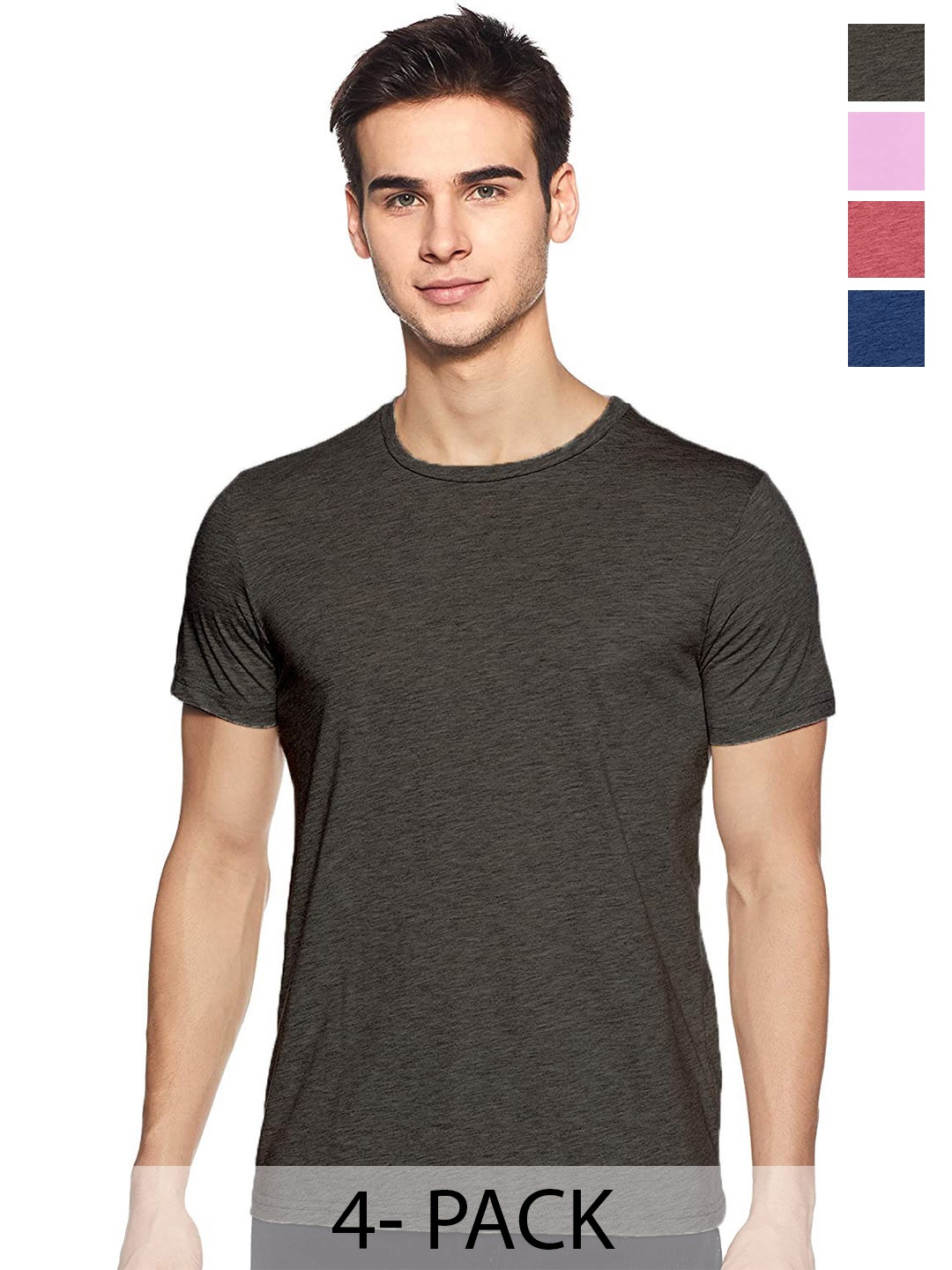 

COLOR CAPITAL Pack Of 4 Round Neck Cotton T-shirt, Brown
