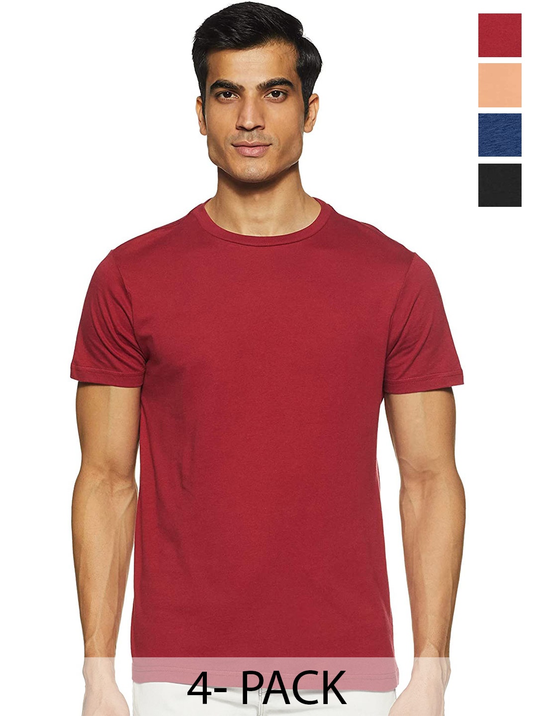 

COLOR CAPITAL Unisex Pack of 4 Cotton T-shirt, Red