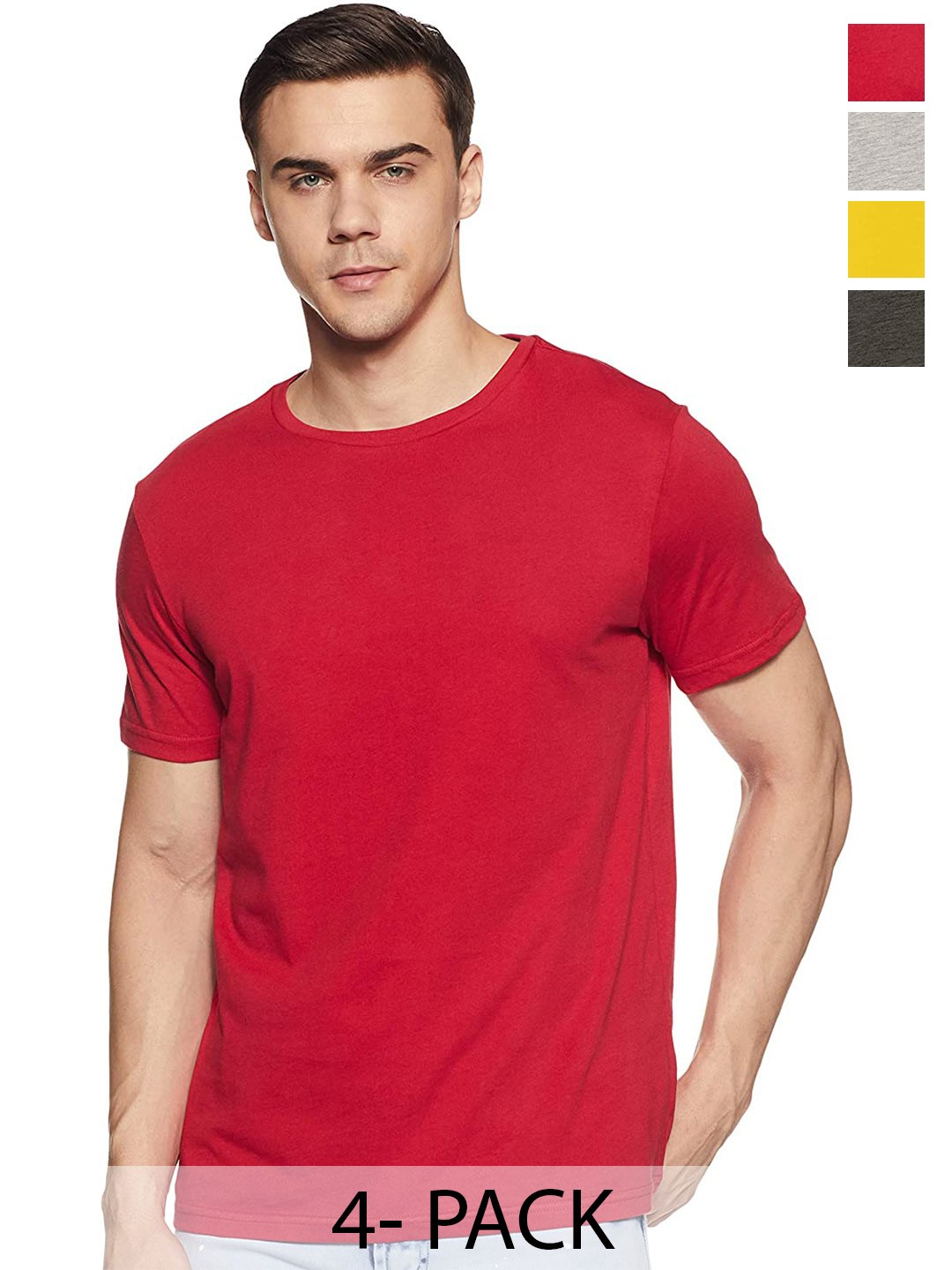 

COLOR CAPITAL Unisex Pack Of 4 Regular Fit Cotton T-shirts, Red