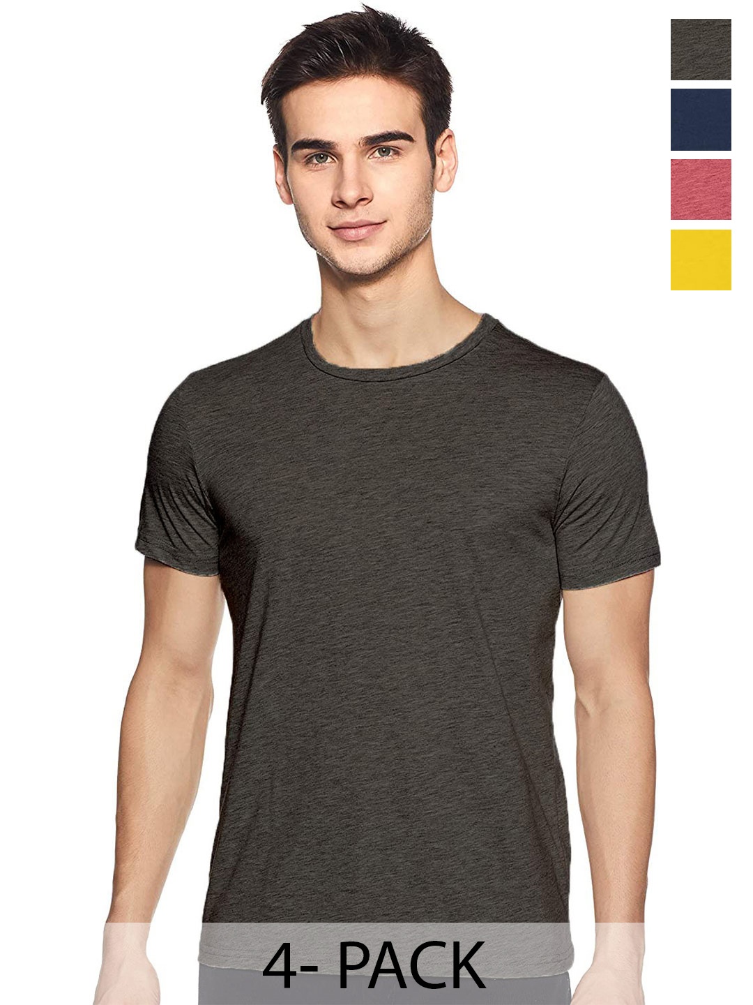 

COLOR CAPITAL Unisex Set Of 4 Round Neck Cotton T-Shirt, Grey
