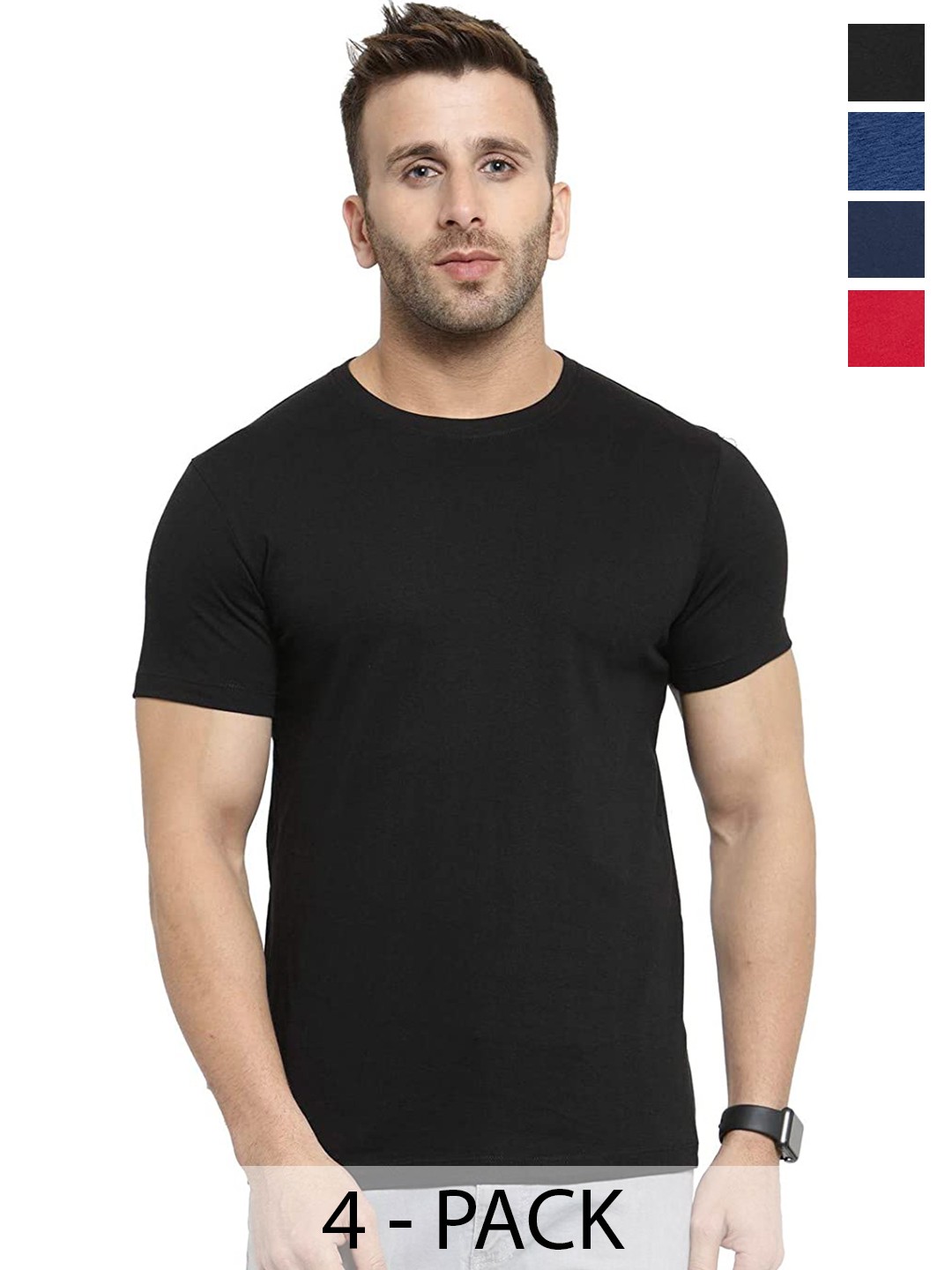 

COLOR CAPITAL Unisex Pack of 4 Cotton T-shirt, Black