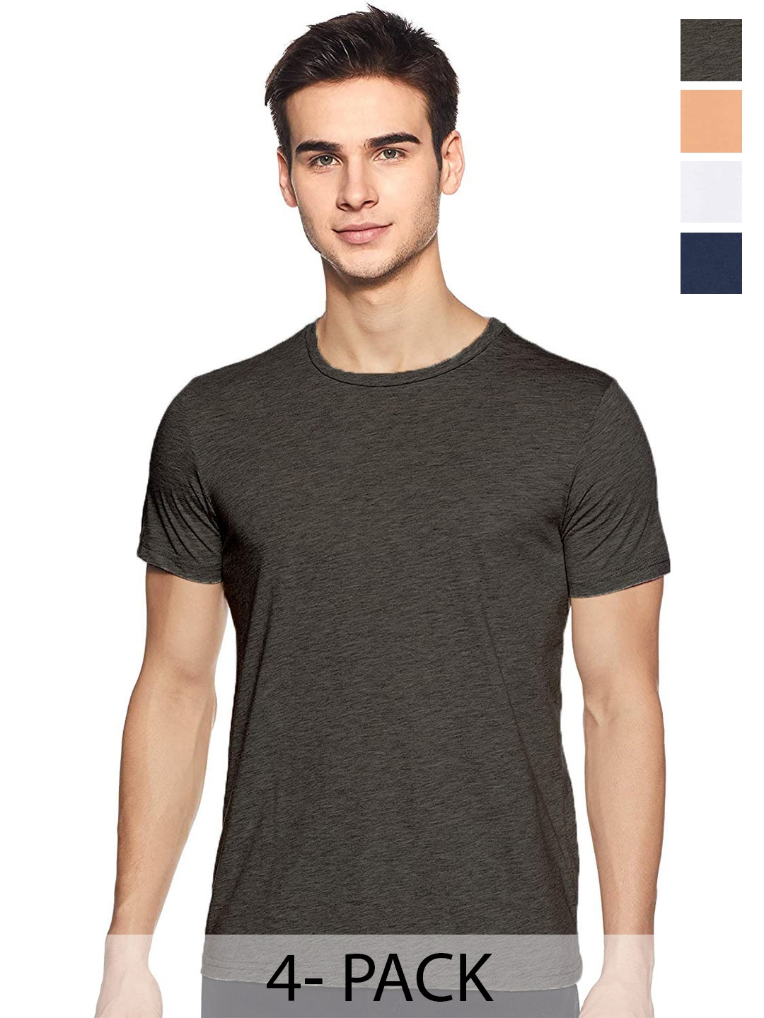 

COLOR CAPITAL Unisex Pack Of 4 Round Neck Cotton T-shirt, Charcoal