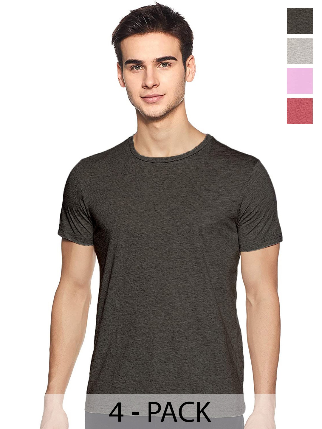 

COLOR CAPITAL Unisex Pack Of 4 Round Neck Cotton T-shirt, Charcoal