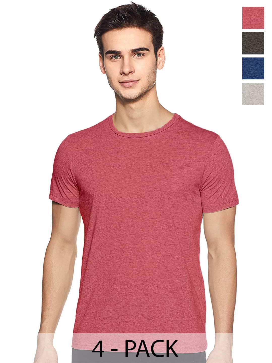 

COLOR CAPITAL Unisex Pack Of 4 Cotton T-shirts, Coral