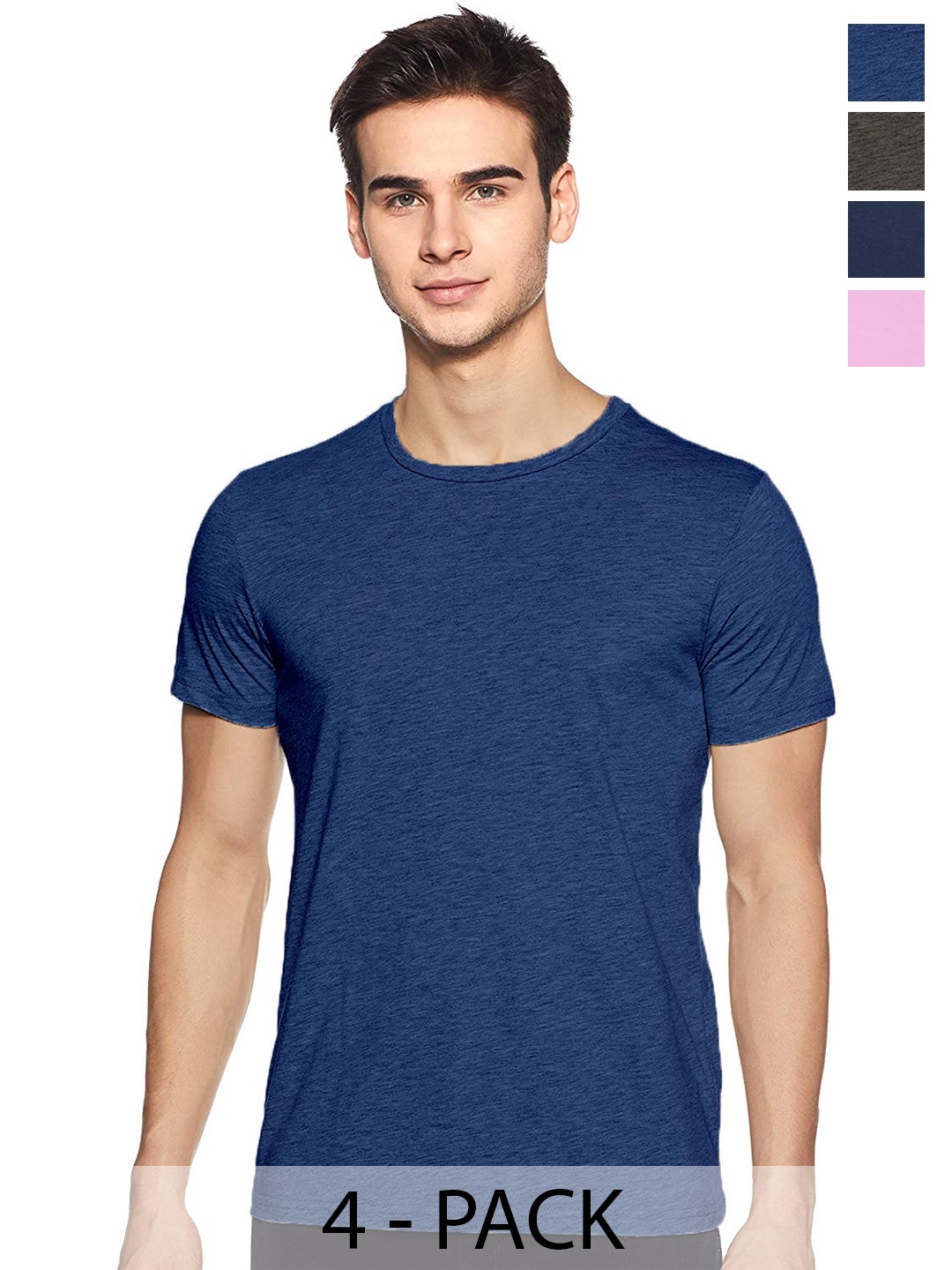 

COLOR CAPITAL Unisex Pack Of 4 Round Neck Cotton T-shirt, Navy blue