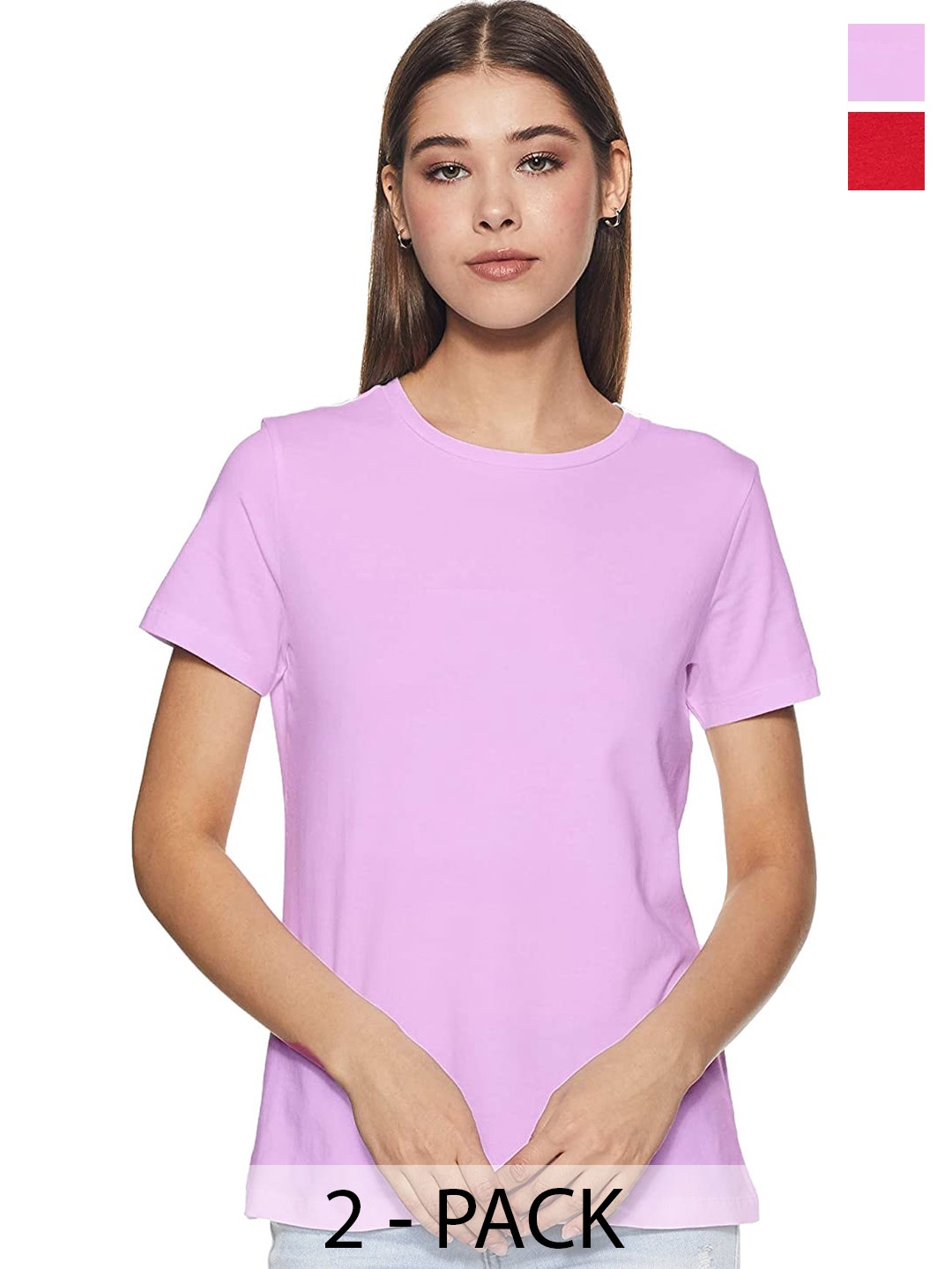 

COLOR CAPITAL Pack Of 2 Round Neck Cotton T-shirts, Purple