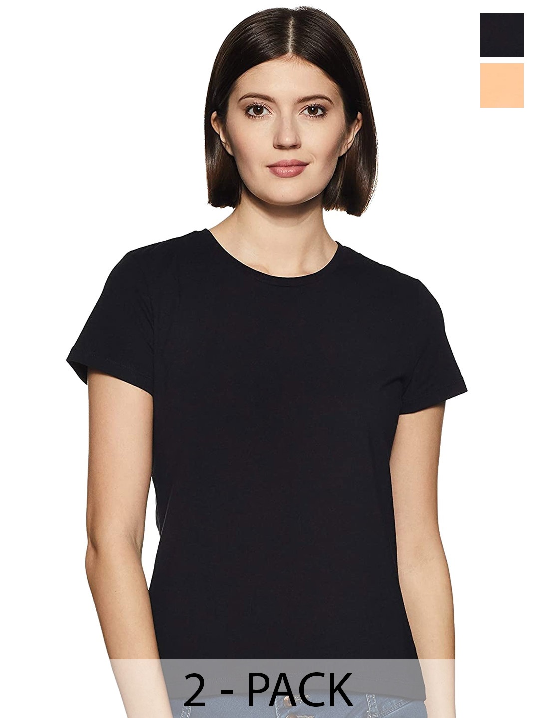 COLOR CAPITAL Pack Of 2 Round Neck Cotton T-shirts, Black