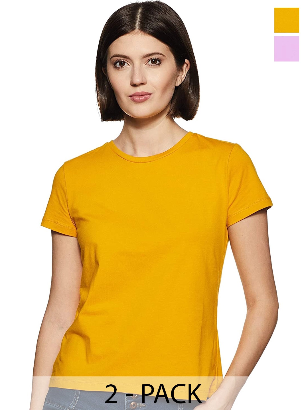 

COLOR CAPITAL Pack Of 2 Round Neck Cotton T-shirts, Yellow