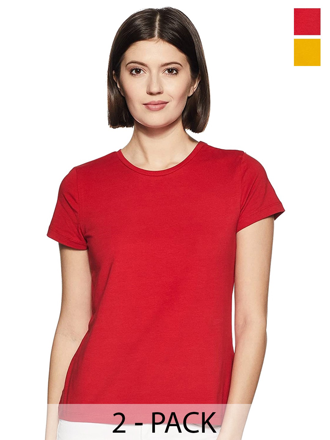 

COLOR CAPITAL Pack Of 2 Round Neck Cotton T-shirts, Red