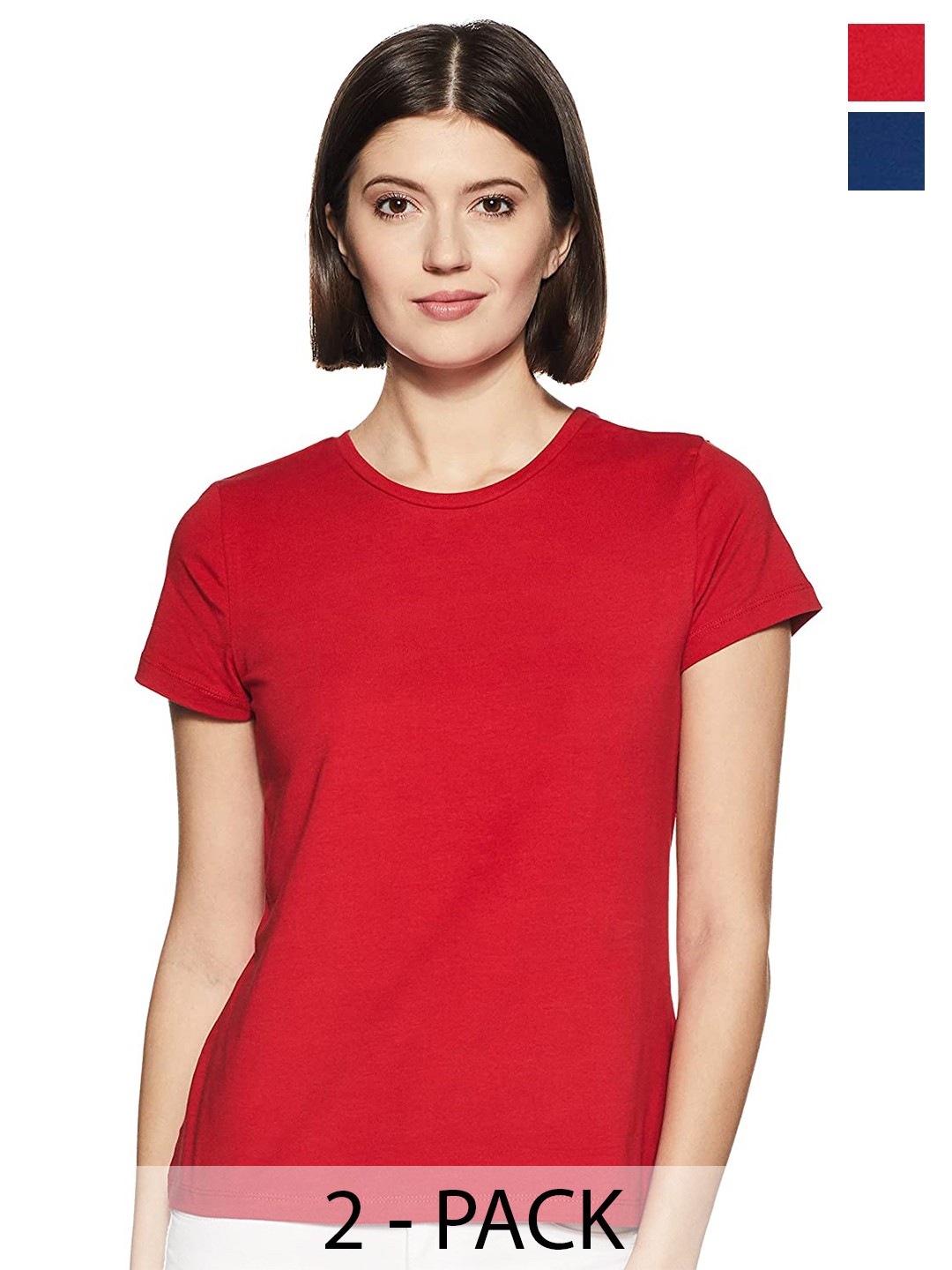 

COLOR CAPITAL Pack Of 2 Round Neck Cotton Tshirts, Red
