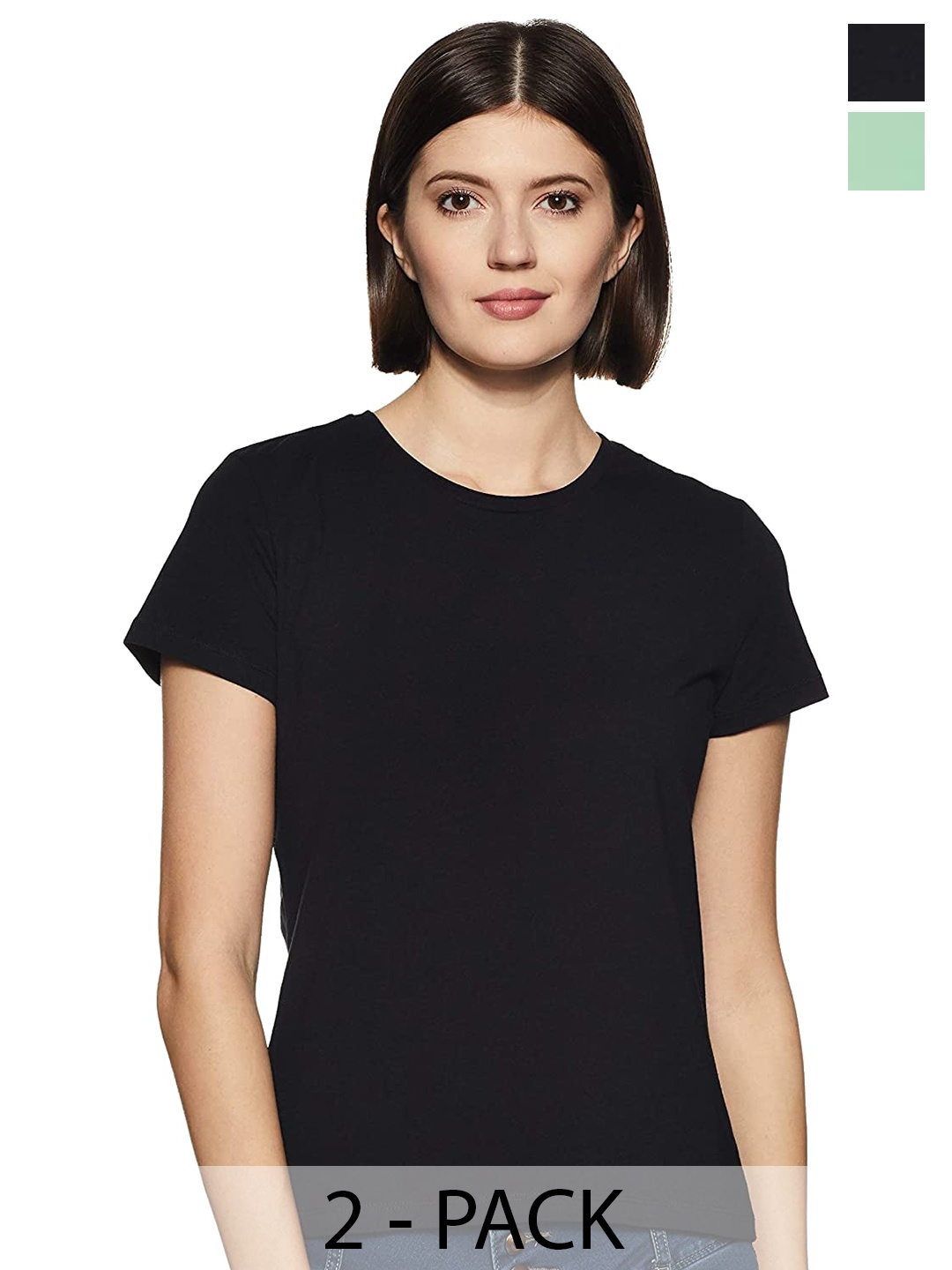 

COLOR CAPITAL Pack Of 2 Round Neck Cotton T Shirts, Black