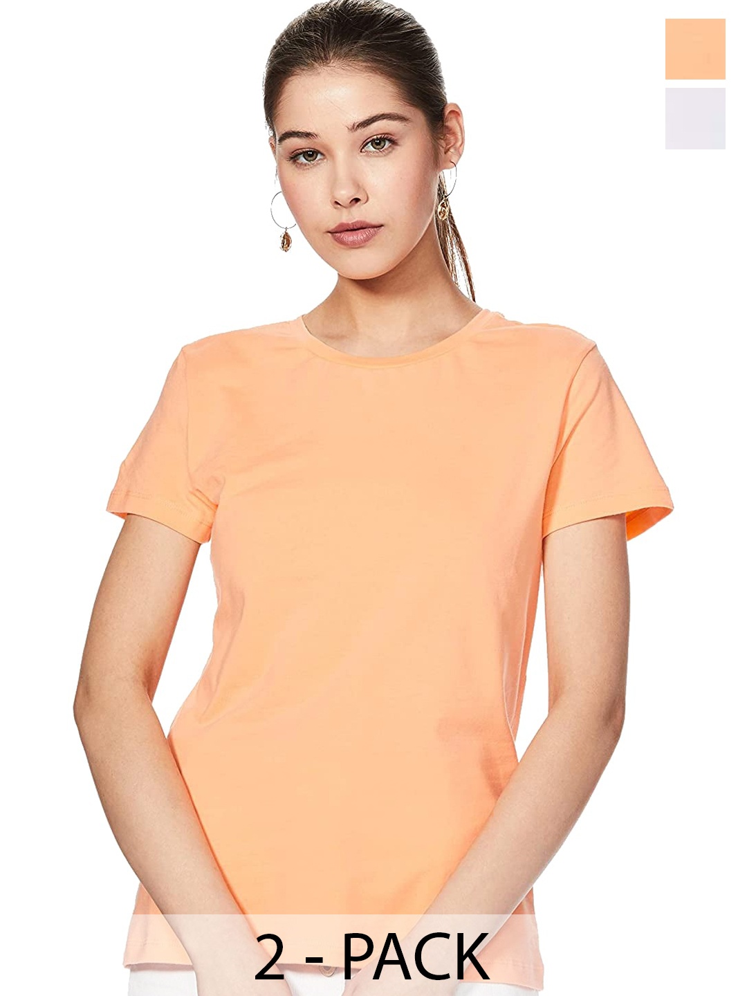

COLOR CAPITAL Pack Of 2 Round Neck Cotton T-shirt, Peach