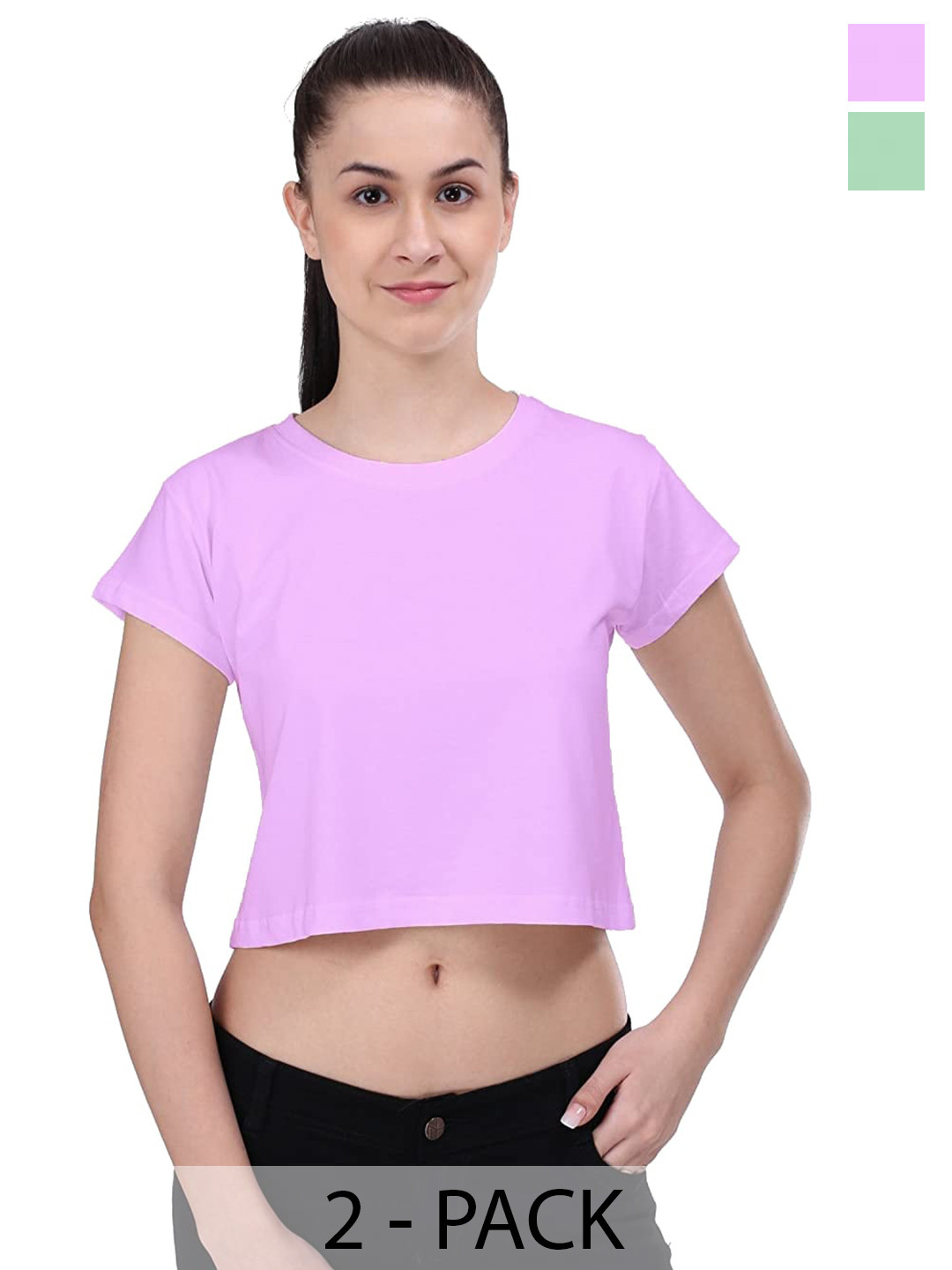 

COLOR CAPITAL Pack Of 2 Cotton Crop Top, Lavender