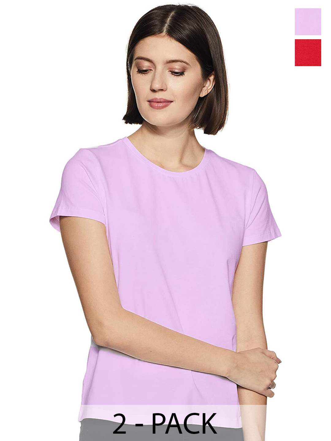 

COLOR CAPITAL Pack Of 2 Round Neck Cotton Tshirts, Lavender