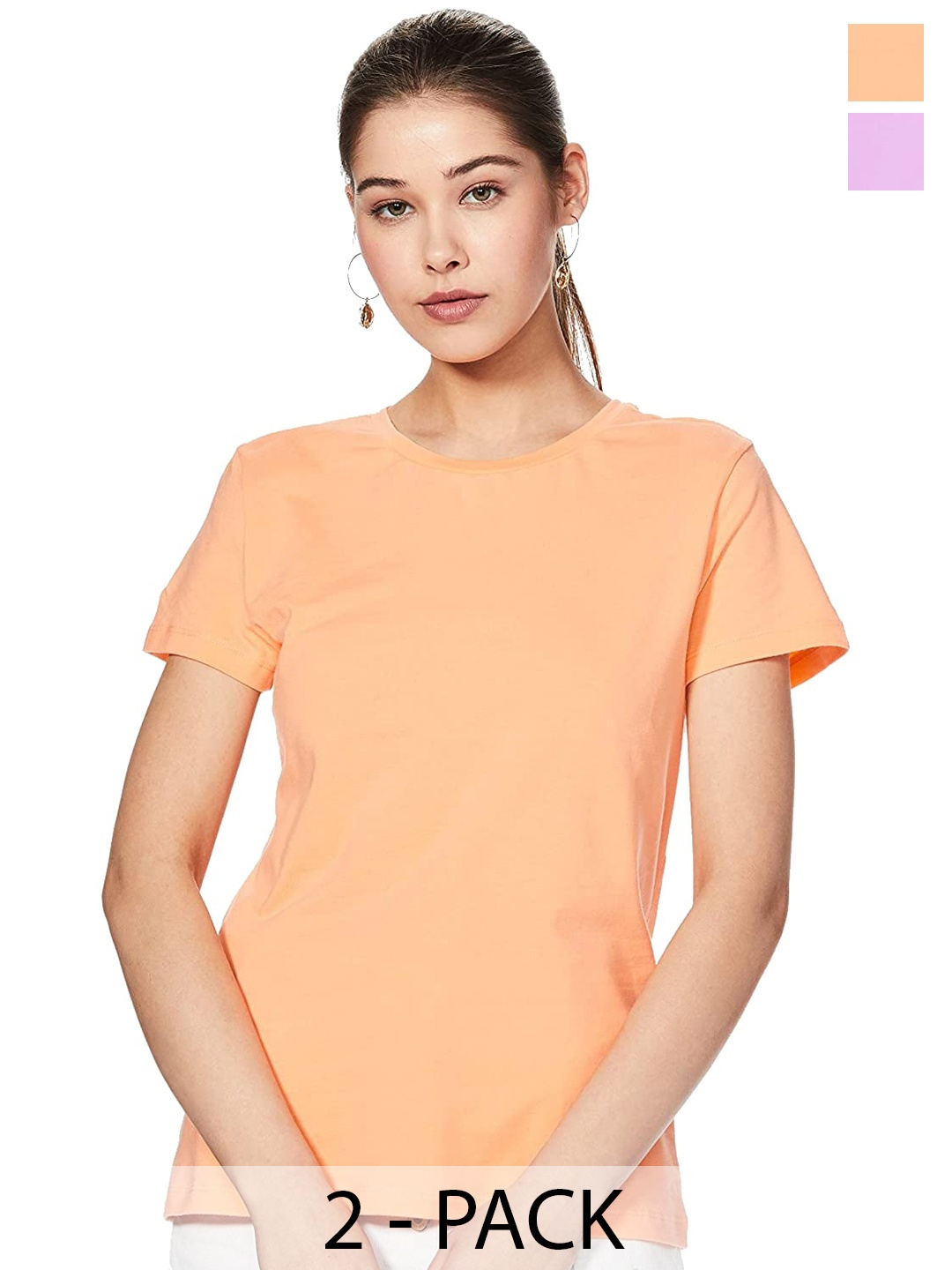 

COLOR CAPITAL Pack Of 2 Round Neck Cotton T Shirts, Lavender
