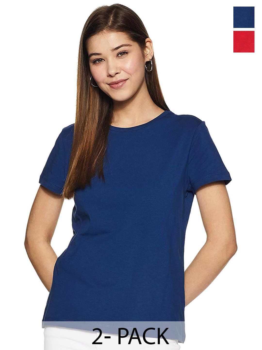 

COLOR CAPITAL Pack Of 2 Round Neck Cotton T Shirts, Navy blue