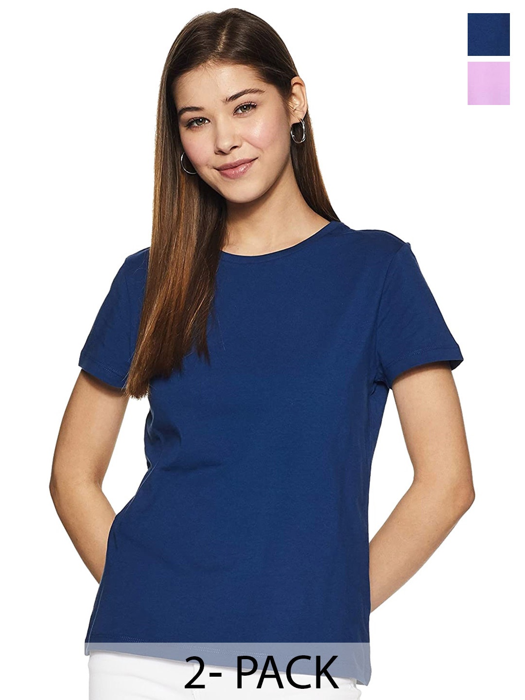 

COLOR CAPITAL Pack Of 2 Round Neck Cotton T-shirts, Navy blue