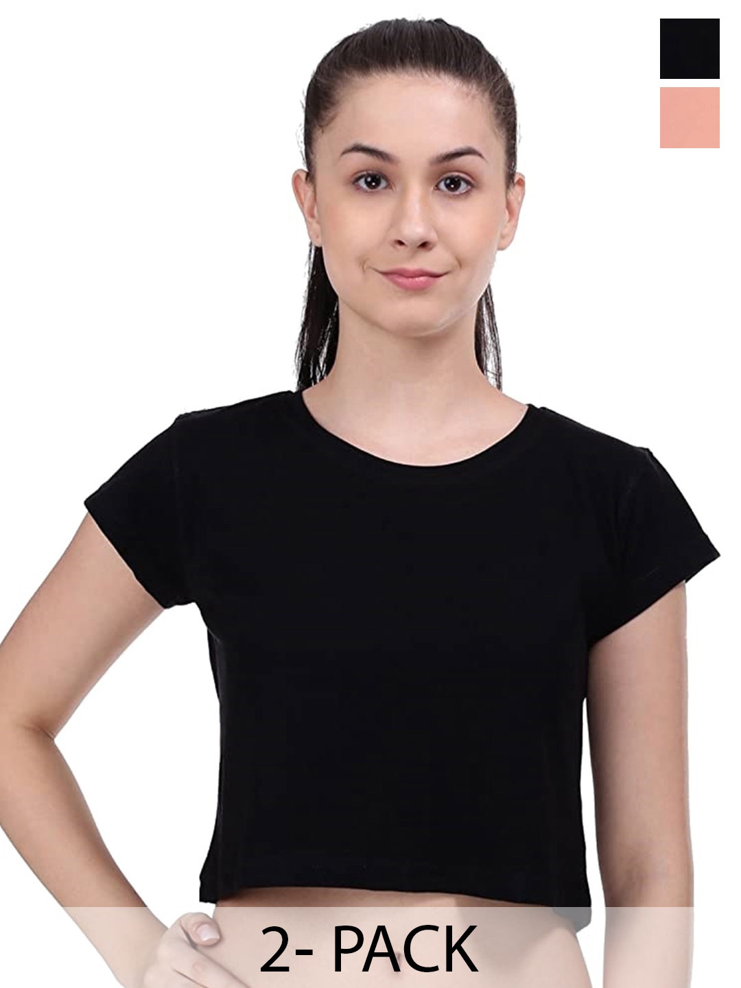 

COLOR CAPITAL Pack Of 2 Round Neck Cotton T Shirts, Black