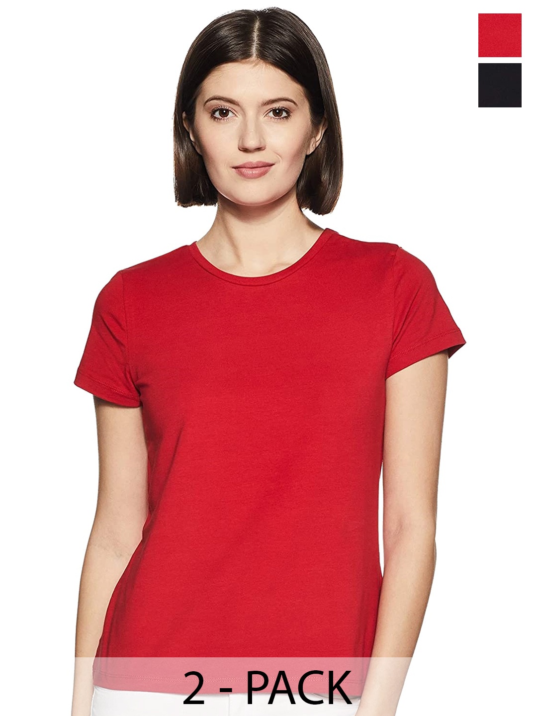 

COLOR CAPITAL Pack Of 2 Round Neck Cotton T-shirts, Red