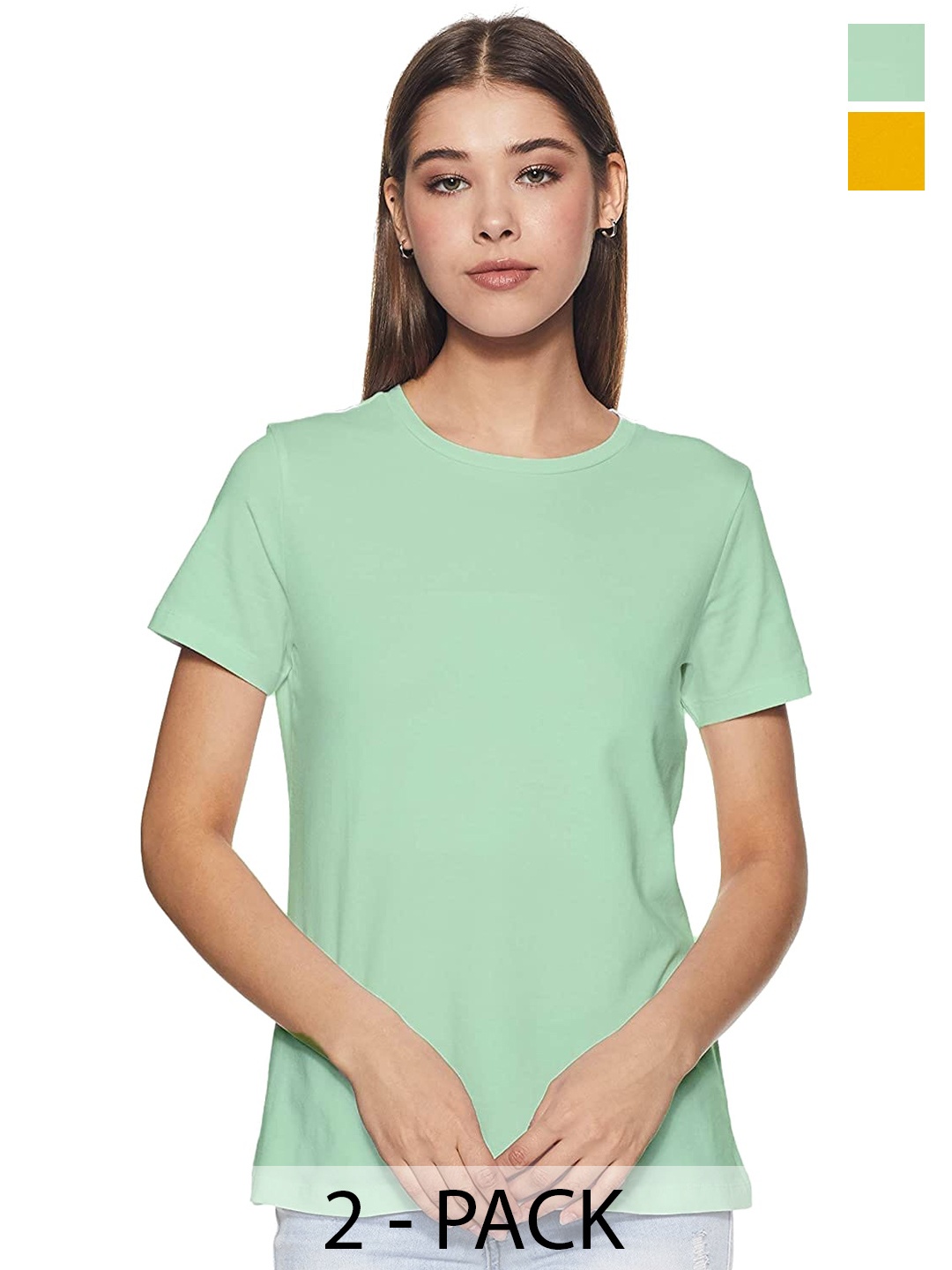 

COLOR CAPITAL Pack Of 2 Short Sleeves Cotton Tshirts, Green