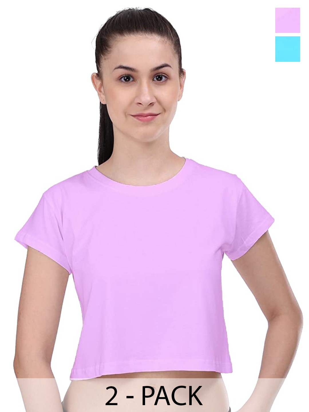 

COLOR CAPITAL Pack Of 2 Short Sleeves Cotton Crop Top, Purple