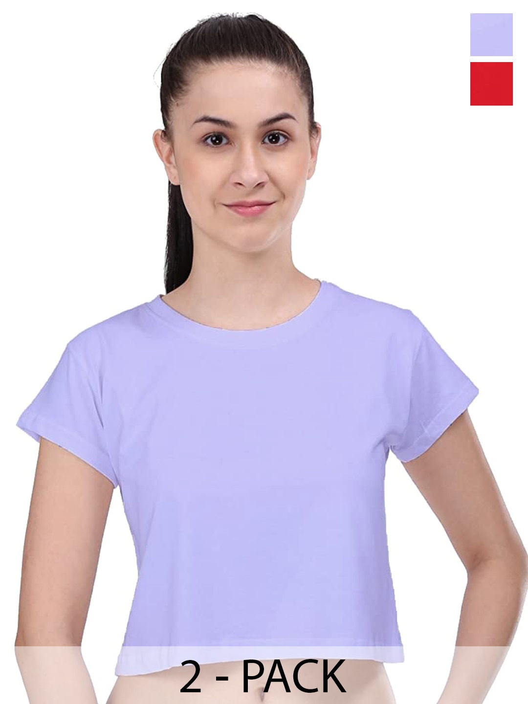 

COLOR CAPITAL Pack Of 2 Round Neck Cotton Crop T-shirts, Purple
