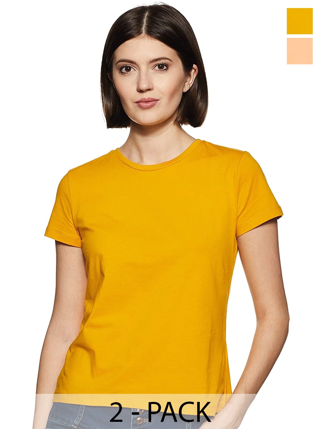 

COLOR CAPITAL Pack Of 2 Cotton T-shirts, Mustard