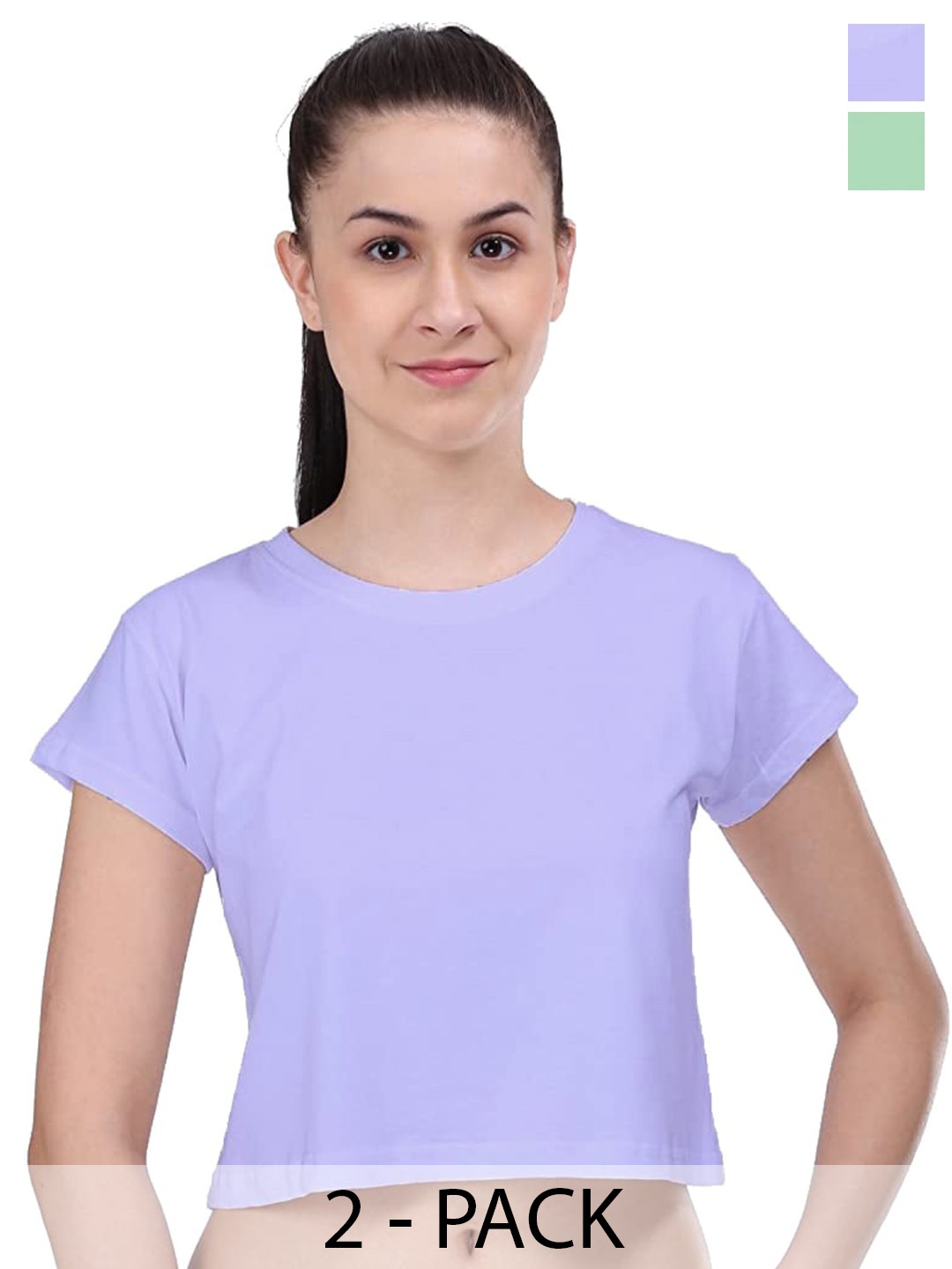 

COLOR CAPITAL Pack Of 2 Round Neck Cotton T Shirts, Lavender