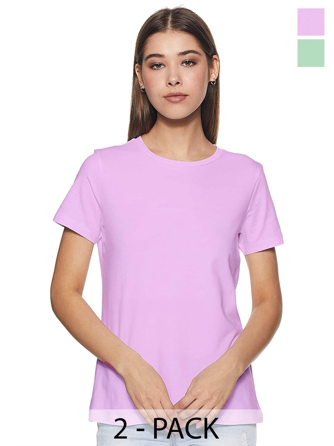 

COLOR CAPITAL Pack Of 2 Round Neck Cotton T-shirt, Lavender