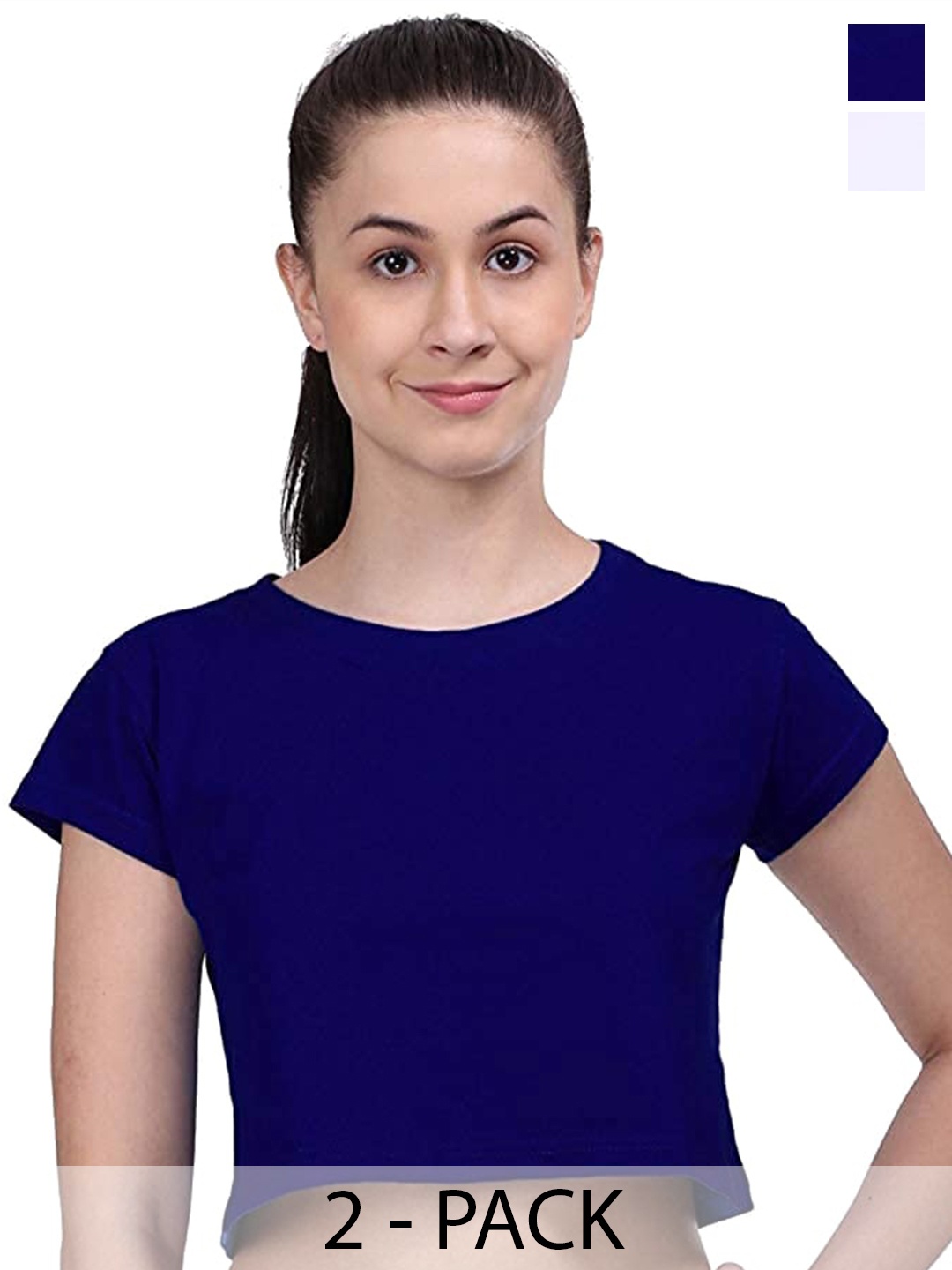 

COLOR CAPITAL Pack of 2 Cotton Crop Top, Blue