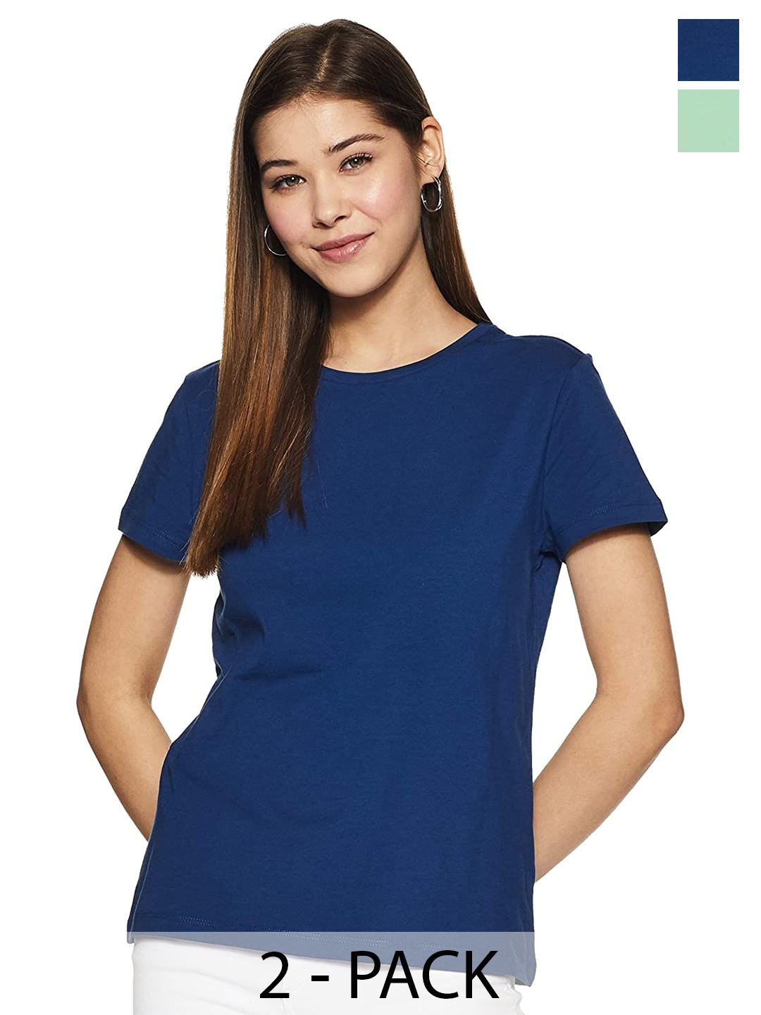 COLOR CAPITAL Pack Of 2 Round Neck Short Sleeves Cotton T-shirt, Navy blue