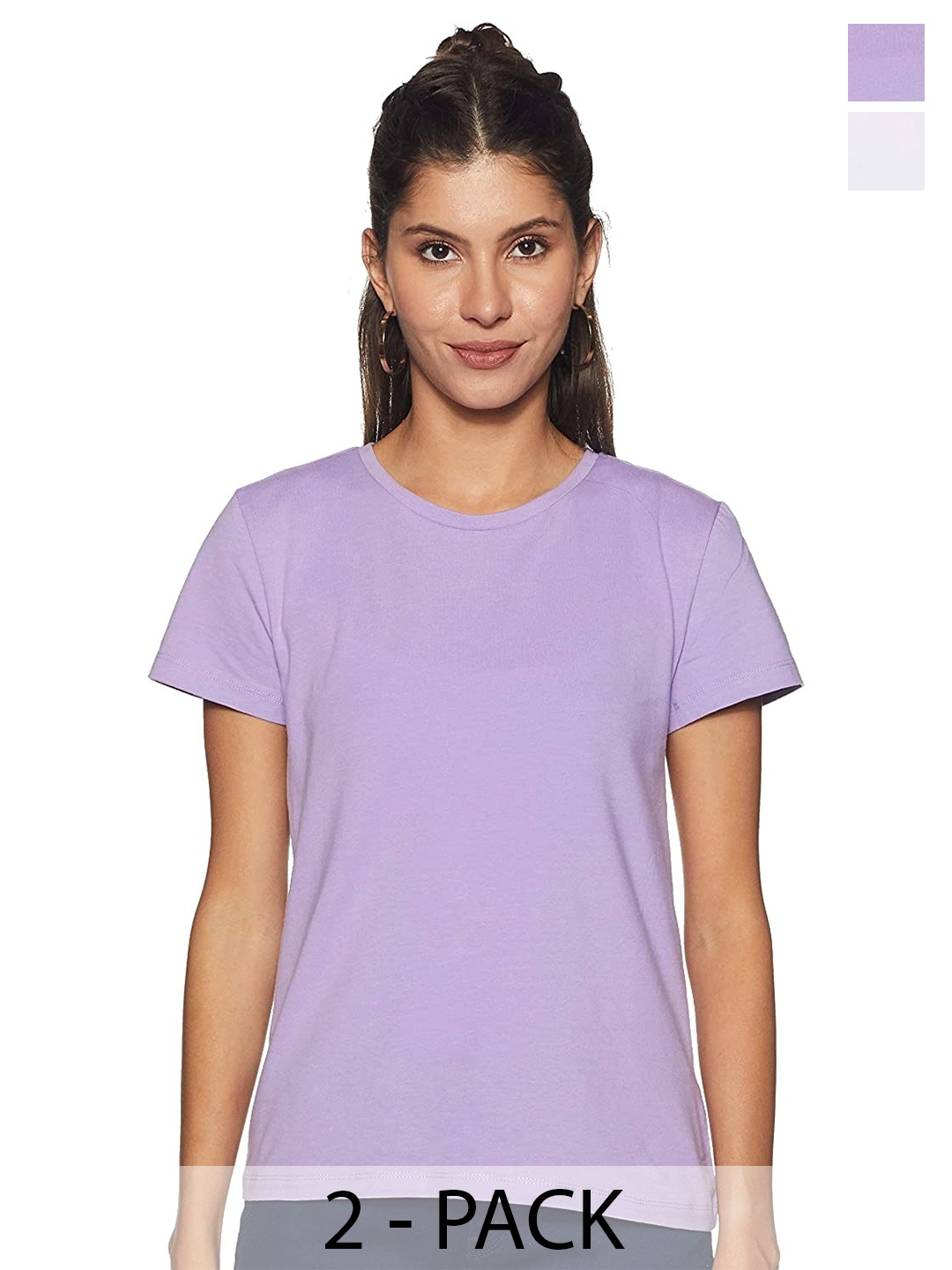 

COLOR CAPITAL Pack Of 2 Round Neck Cotton T-shirt, Lavender