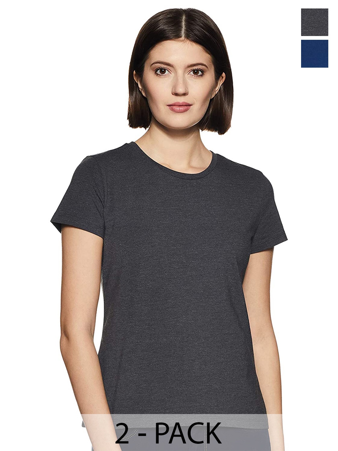 

COLOR CAPITAL Pack Of 2 Round Neck Cotton T Shirts, Grey