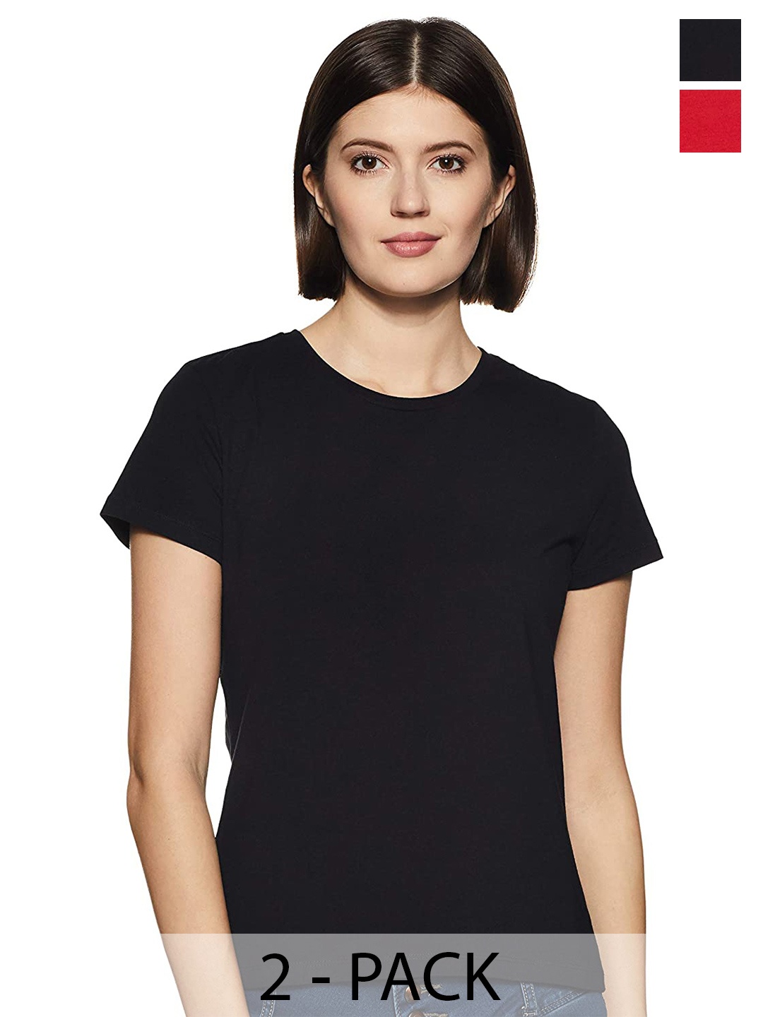 

COLOR CAPITAL Pack Of 2 Round Neck Cotton T Shirts, Black