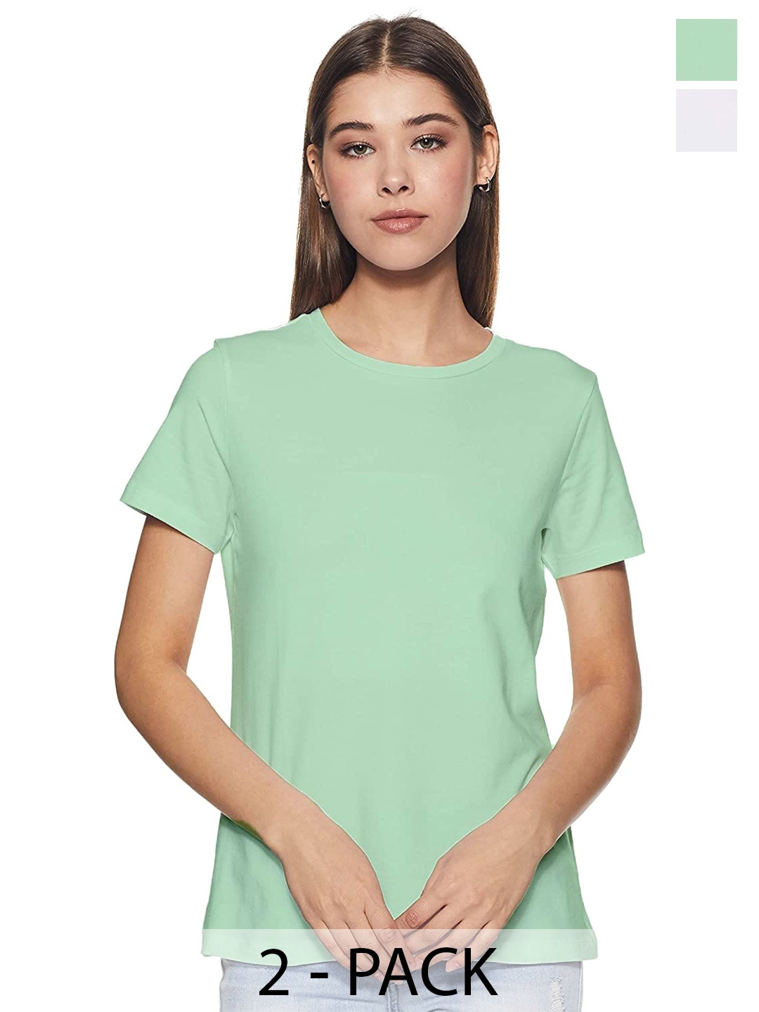 

COLOR CAPITAL Pack Of 2 Round Neck Cotton T-shirts, Green