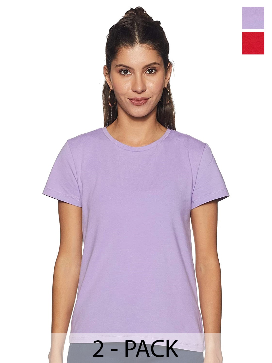 

COLOR CAPITAL Pack Of 2 Regular Fit Cotton T-shirts, Lavender