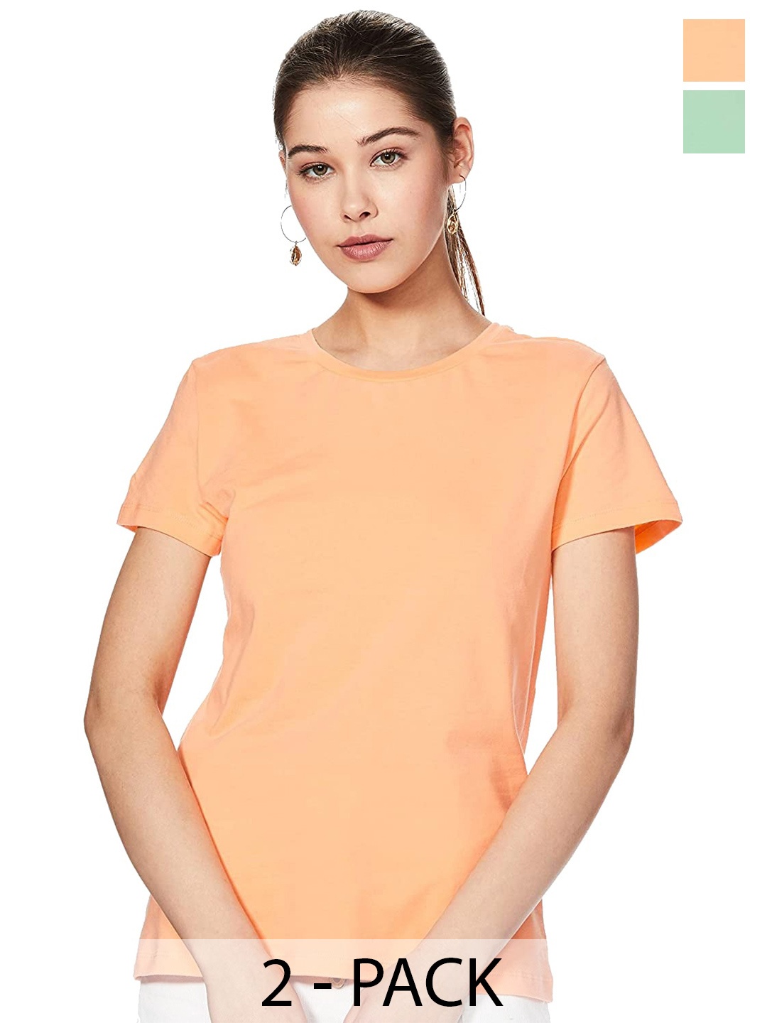 COLOR CAPITAL Pack Of 2 Round Neck Cotton T Shirts, Green