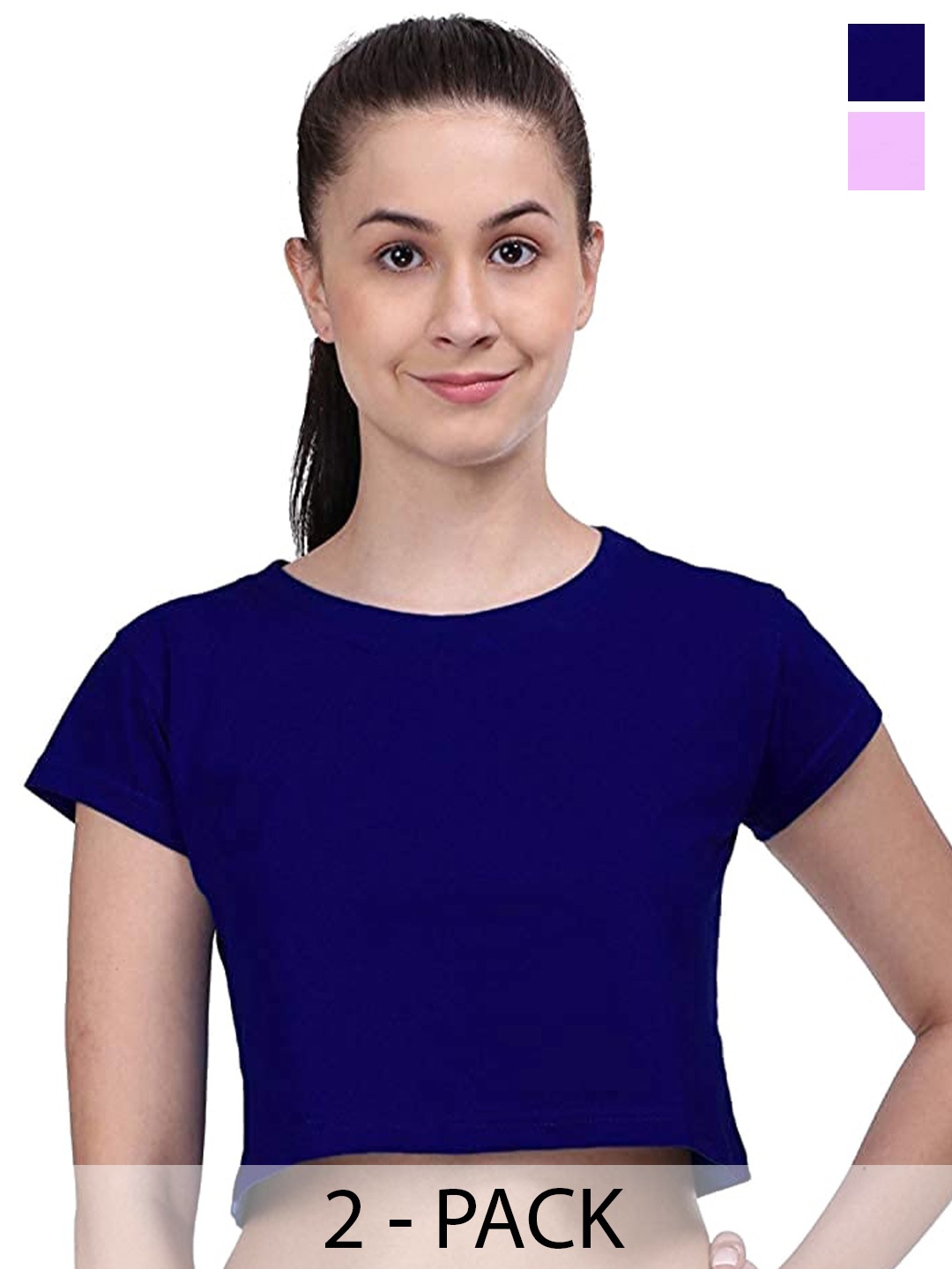 

COLOR CAPITAL Pack Of 2 Cotton Crop Top, Navy blue