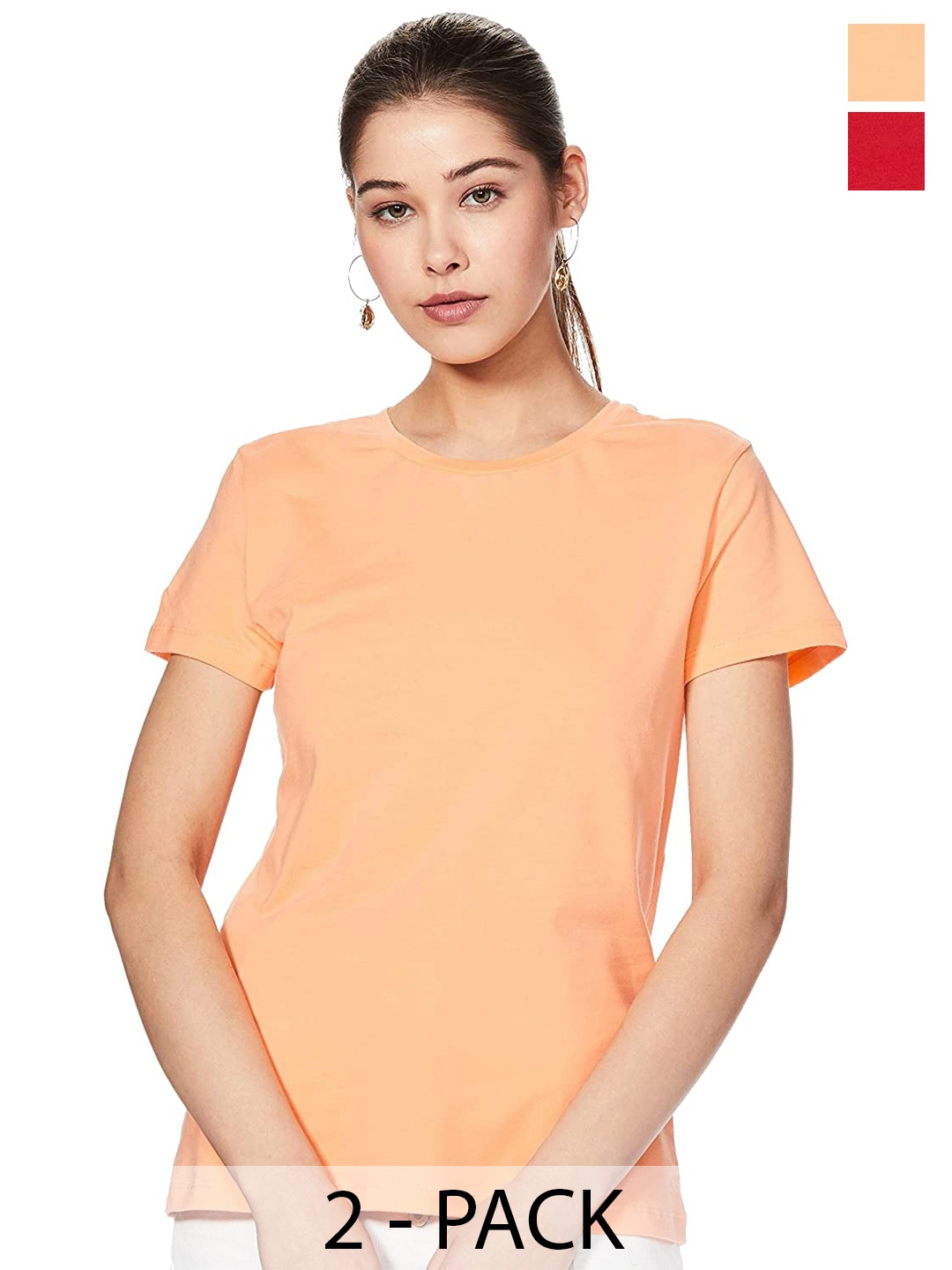 COLOR CAPITAL Pack Of 2 Cotton Regular Fit Tshirts, Peach
