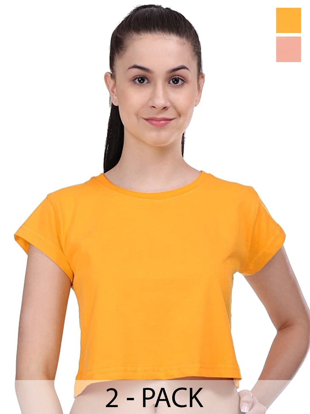 

COLOR CAPITAL Pack Of 2 Cotton Crop Top, Yellow
