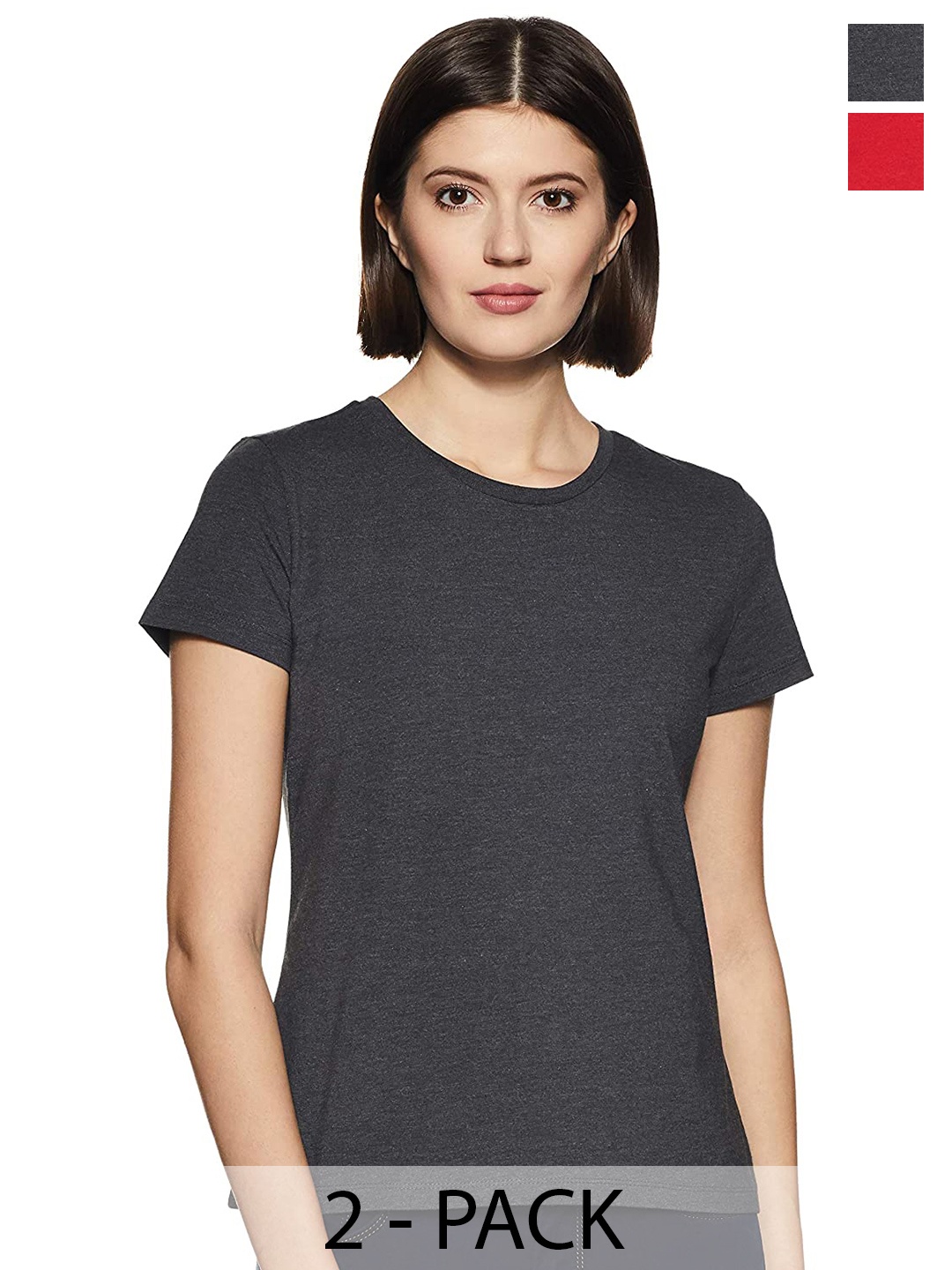 

COLOR CAPITAL Pack Of 2 Round Neck Short Sleeves Cotton Regular T-shirt, Grey