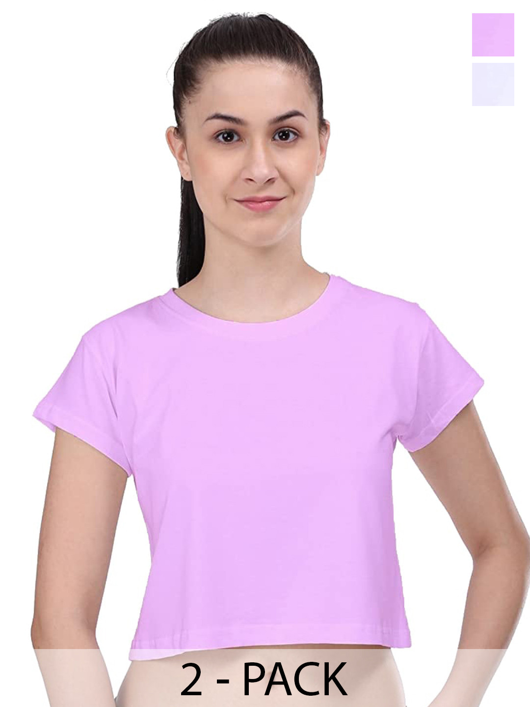 

COLOR CAPITAL Pack Of 2 Round Neck Cotton Crop T-shirts, Purple