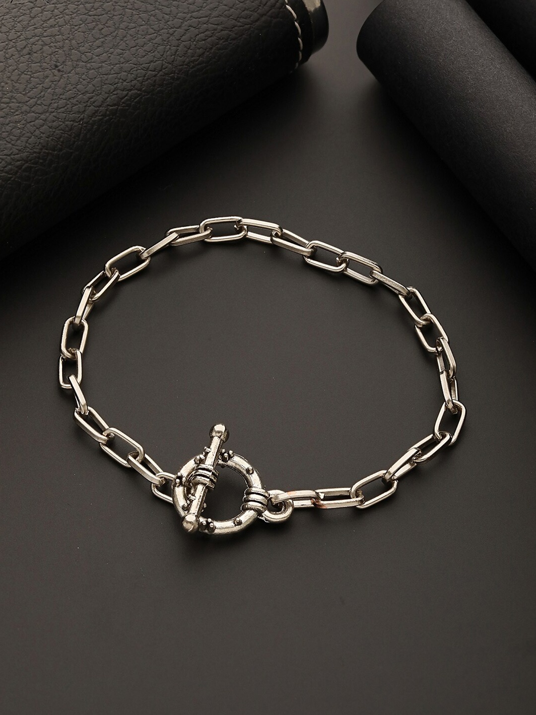 

WROGN Men Rhodium-Plated Link Bracelet, Silver