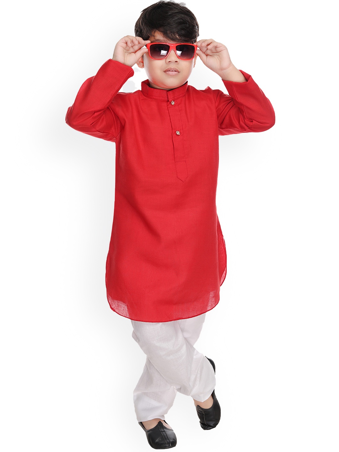 

BAESD Boys Mandarin Collar Pure Cotton Kurta with Trousers, Red