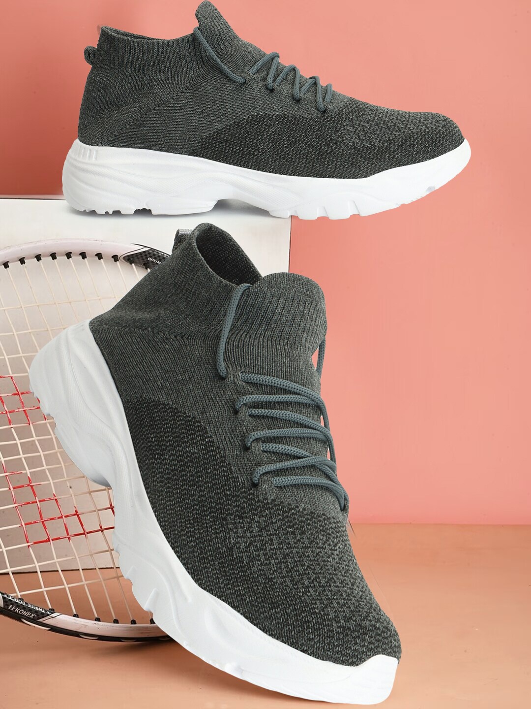 

SPRENGE Men KRIPTO Flyknit Textured Textile Comfort Insole Sneakers, Grey